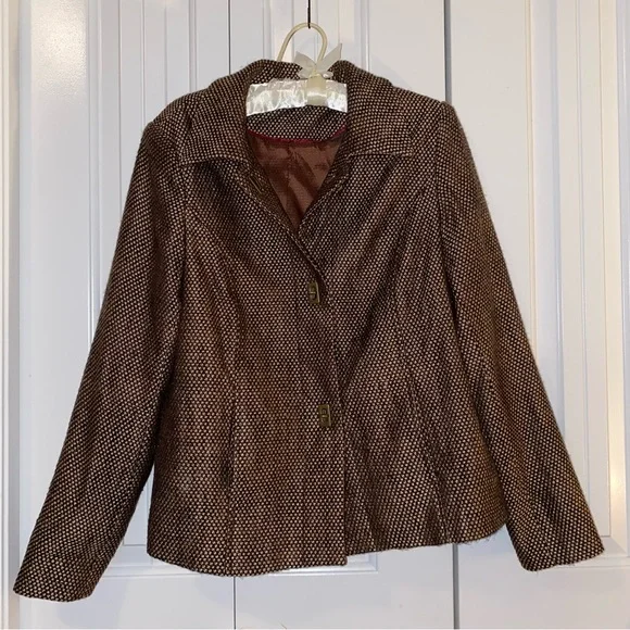 TanJay Gold-Brown Tweed Blazer with Twist Lock Buttons Size 8 - Picture 4 of 14